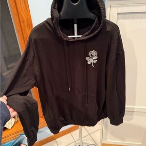 SHEIN Black Hoodie with White Rose
